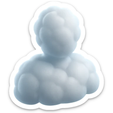 front view of a person made entirely of white fluffy convex clouds, shoulders visible, matte glass style sticker