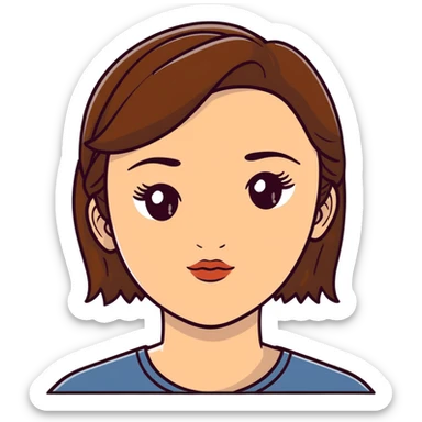 white girl with brown hair, light brown eyes, medium eyelashes, brown eyebrows, medium lips, medium nose sticker