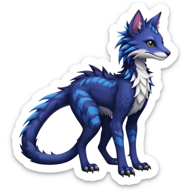 Kawaii dark edgy fantasy feline-vernid-sergal-fursona animal creature with a tufted tail full body with intricate markings  sticker