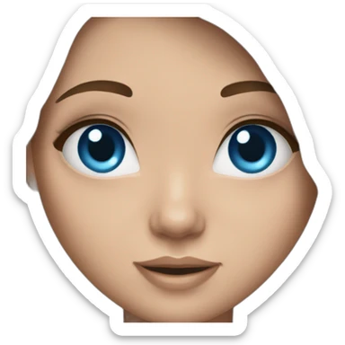 Girl with long brown hair and blue eyes with a makeup brush sticker