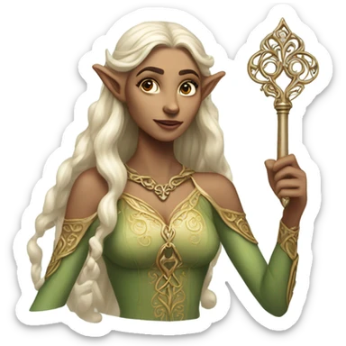 an elf woman login holding a big key sticker