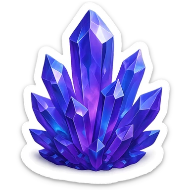 a cluster of faceted crystals, purple with blue accents, semi-realistic sticker