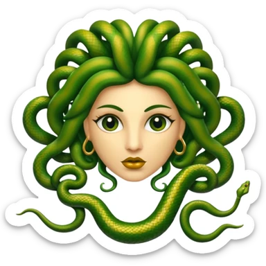 The Sicilian Medusa in gold and green and make the snake hair have snake faces  sticker