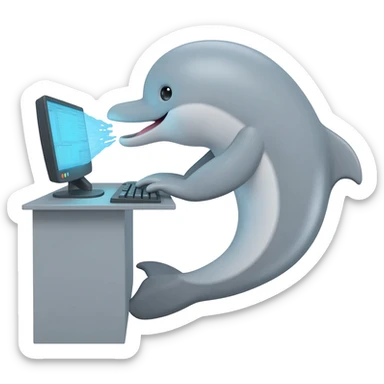 Dolphin typing at computer sticker