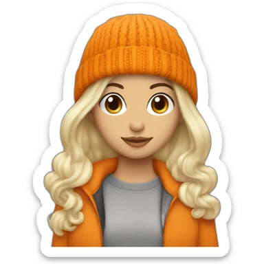 Persona blanca sin pelo con gorro de lana naranja sticker