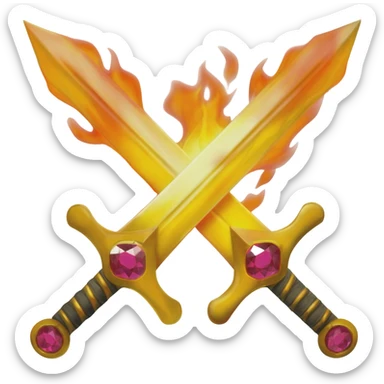 Flaming fully golden crossed swords with red gems sticker
