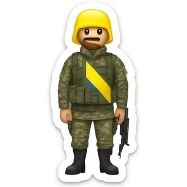 Ukrainian soldier, in camouflage pixel uniform with flag of ukraine sticker