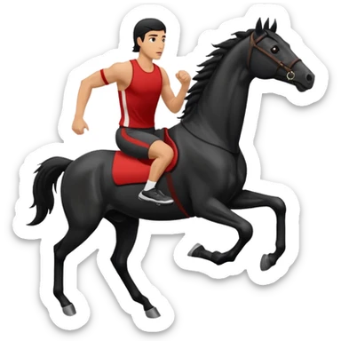 black horse chasing a running man, in realistic simple image style sticker