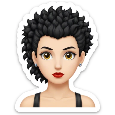 mulher branca de cabelo moicano preto enrolado sticker