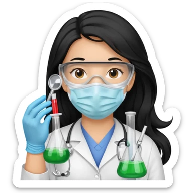 medica con guantes  y mascarilla e insumos lavoratorio pelo negro largo triguella sin testoscopio sticker