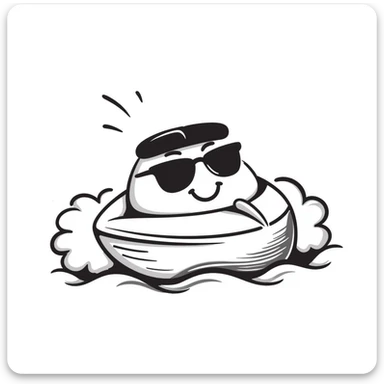 A hand-drawn speedboat with sunglasses and a cool grinning face sticker
