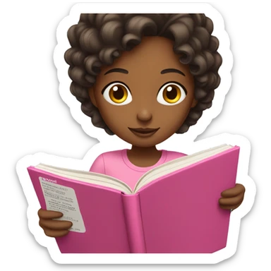 Brunette girl in pink reading book sticker