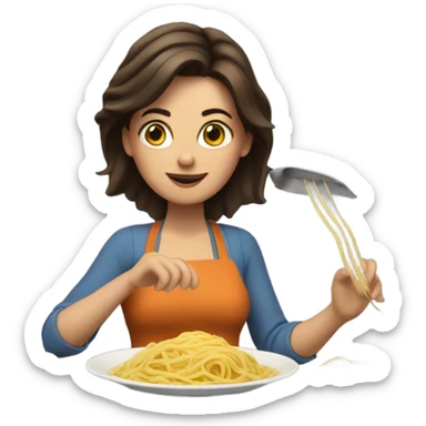 Brunette woman making spaghetti  sticker