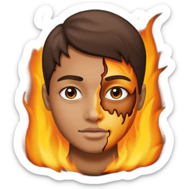 one half normal face other half burnt skin sticker