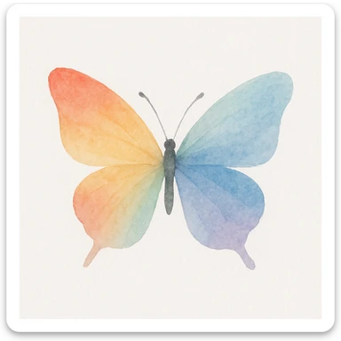 a butterfly in watercolor style, soft edges, rainbow pride colors, artistic look sticker