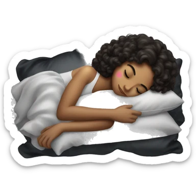 Hispanic girl with wavy hair sleeping on a black silk pillow  sticker