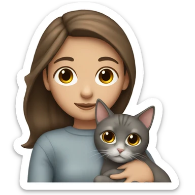 Brown hair girl who’s cuddling a grey cat sticker