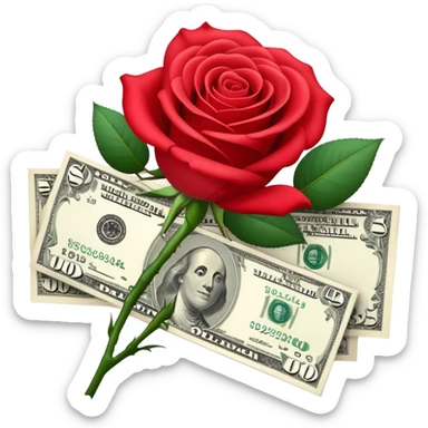Red flower with dollars  sticker
