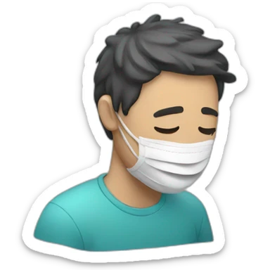 man vomiting with a facemask on his forehead sticker