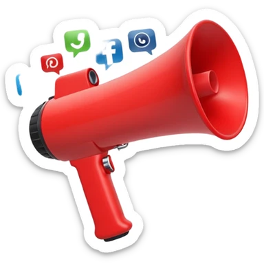megaphone with social media icons around sticker