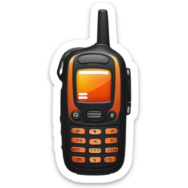 black walkie talkie with red-orange button on side sticker