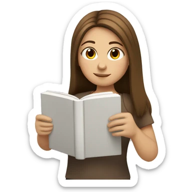 a white girl with a brown straight hair is reading a book colored in a spanish flag sticker