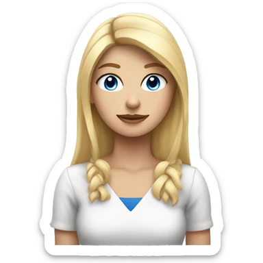 Chica rubia abrazando a Gato blanco y gris con ojos azules  sticker