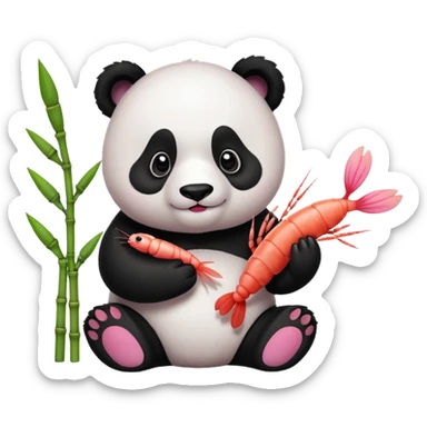 Panda holding shrimp sticker