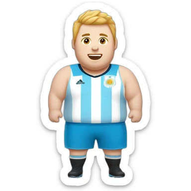 Short hair, obese white man play jumping. argentina team uniform.  sticker