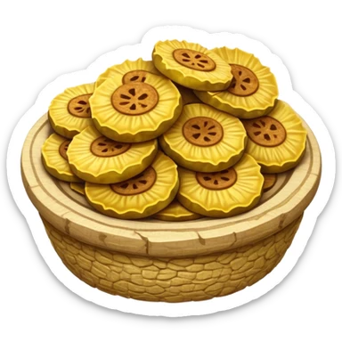 Patacones Cinematic Realistic Patacones Dish Emoji, depicted as crushed, crispy plantain discs, rendered with rich textures and dynamic, natural lighting. sticker