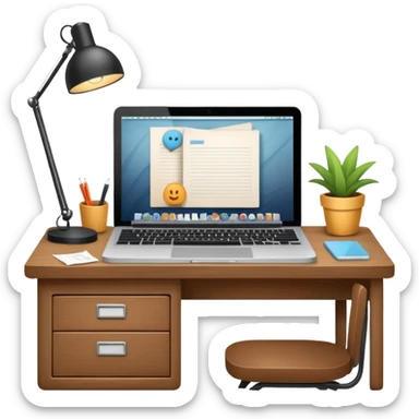 simple emoji of a cozy desk with a paper and a laptop on it sticker