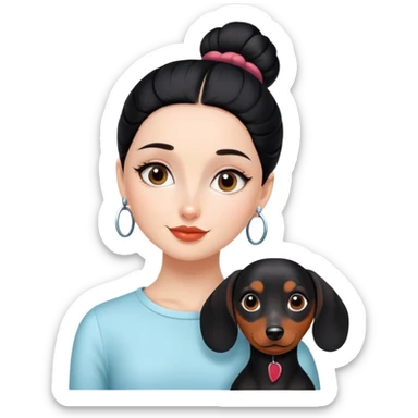 A beautiful girl with a black bun and a dachshund.
 sticker
