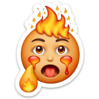 i want emoji face not with burning hair but with burning eyes and also the emoji should look like it is vomiting sticker