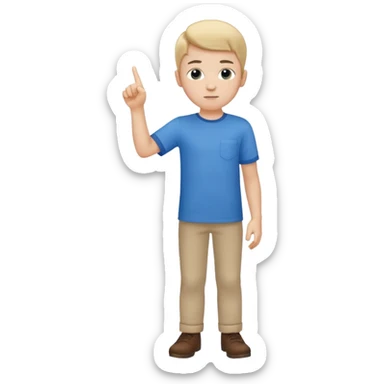 A boy poitning to the side. Full body. sticker