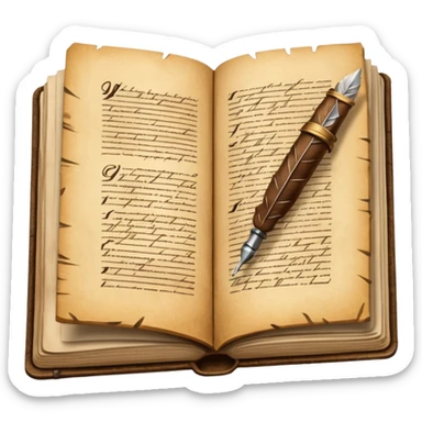 open history book with a quill pen sticker