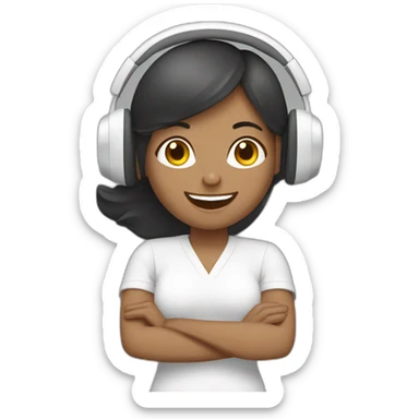 Mujer feliz con audifonos blancos con las manos arriba sticker