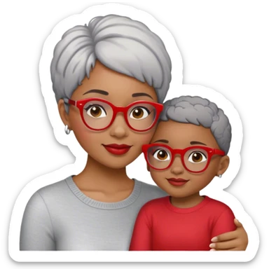 Light skinned Black girl with red glasses short natural gray haircut celebrating Mother’s Day sticker
