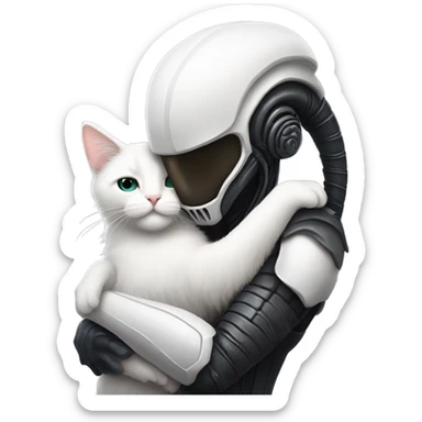 Xenomorph hugs a white cat sticker