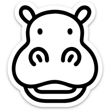 stylized hippopotamus head icon, large nostrils, wide mouth, small ears, modern icon style sticker