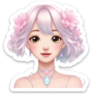 Dreamy pretty elegant kawaii shiny blushing shy anime pastel lady kawaii beautiful hair naturecore fairycore cottagecore jewels trending aesthetic full body sticker