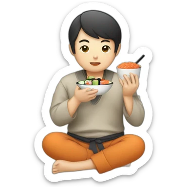Asian eating sushi and drinking boba sticker