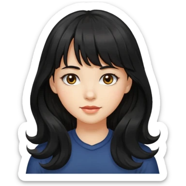 A girl with long, wavy black hair with bangs and medium-sized hazel eyes sticker