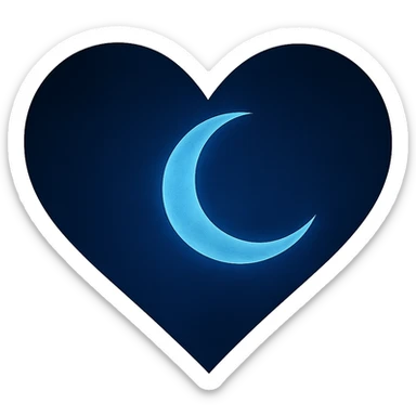 Keep only the heart with a crescent moon inside, midnight blue colors, no background. sticker