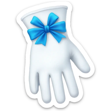 White gloves with blue bow sticker