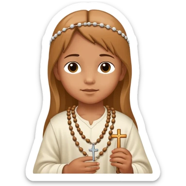 child with a rosary sticker