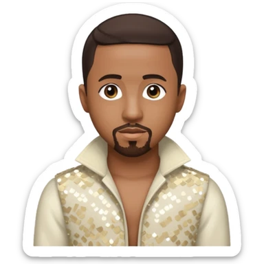 Marques Houston with dark brown hair, ivory sequin outfit sticker