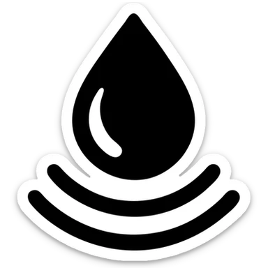 solid icon of a water droplet on glossy black mirror paint, minimal repellent effect with lines, elegant and minimal sticker