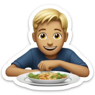 smiling boy enjoying meal indoors sticker
