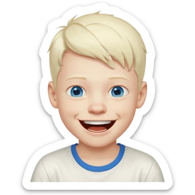 albino boy laughing white shirt sticker