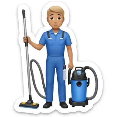 técnico de limpieza hombre sujetando una aspiradora de agua sticker